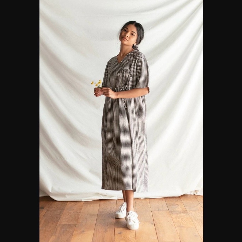 Olive Clothing Faye Ribbon Dress Cotton Gingham Ties UK